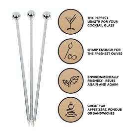 Cocktail Pick, 10pcs Cocktail Sticks Metal, Stainless Steel Fruits Sticks Wine Mixing Sticks, 4.3" by ICEBLUEOR