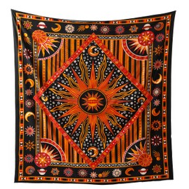 Popular Handicrafts Wall Hanging Tapestry For Bedroom Hippie Burning Sun and Moon Meditation Bohemian Hippy Psychedelic Design Indian Tapestries Bedspread 90 x 108 inches (230cm x 270cm) Green