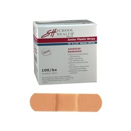 School Health - Adhesive Bandages, Comfortable Form-Fitting Protection & Wound Care for Cuts and Scrapes, Premium Adhesive Stays Secure with Movement, Junior Plastic Bandages - 3/8" x 1-1/2" 100/Box