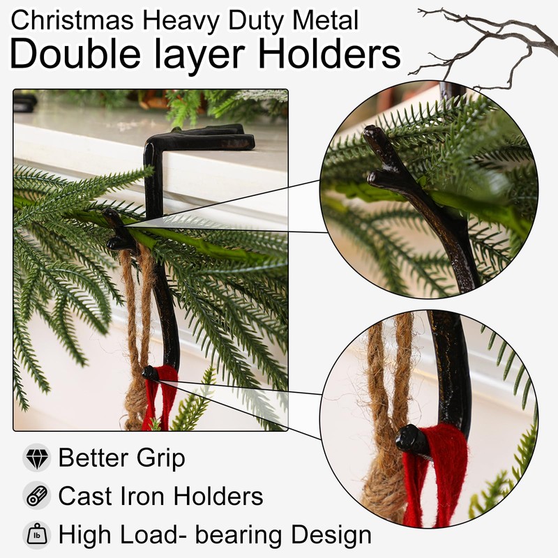 Vicenpal 4 Pcs Fireplace Stocking Garland Hanger for Mantel 2