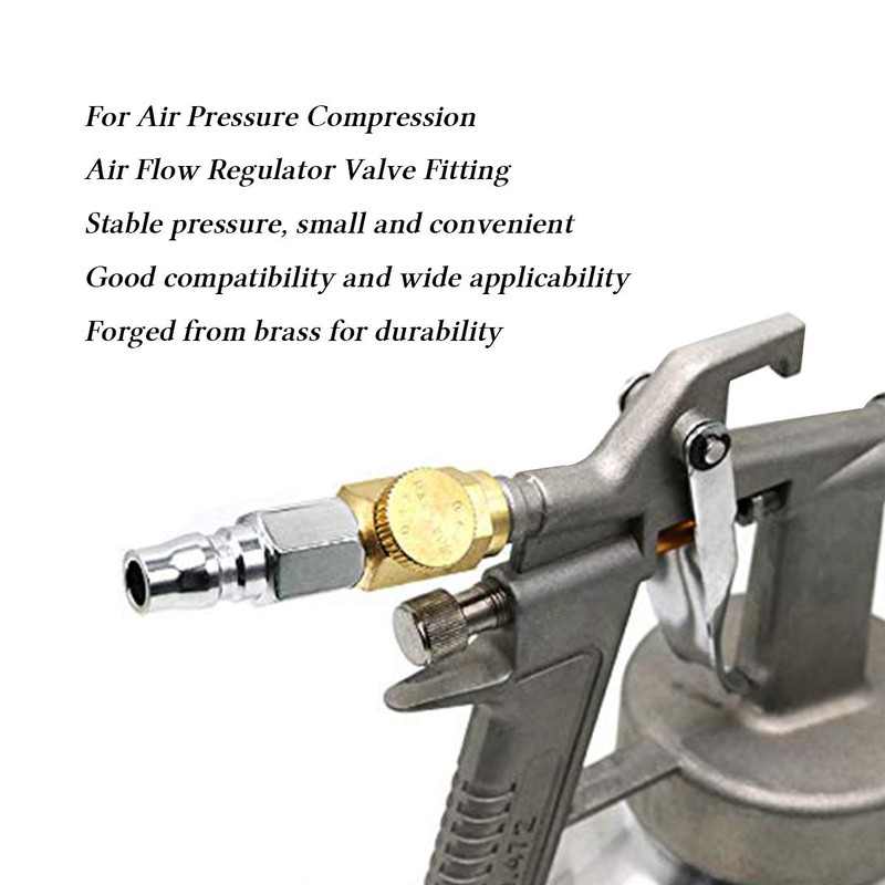 Quickun Pneumatic Brass In-Line Air Flow Regulator Valve, 1/4" NPT
