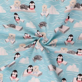 Mook Fabrics Printed Flannel Fabric (44" Wide) Double Brushed, 100% Cotton-Polar Buddies, Ocean Cut by The Yard