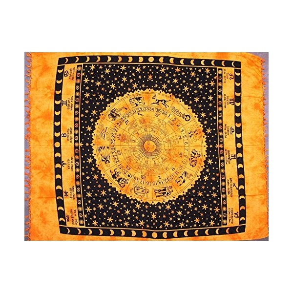 Astrological Tapestry-Spread-Throw-Coverlet-Zodiac-82" x 92"-Saffron