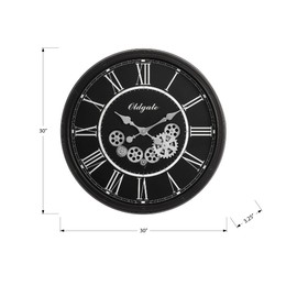 Benicabaly Enhance Your Decor with a 30" Large Oversized Wall Clock, Gear Mechanism, Non-Ticking Design, Black