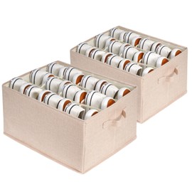 Lafulling Closet Shoe Organizer 2 Pack, Shoe Storage Organizer Box Bins for Shoes, Pants, Clothes, Sneakers and High Heeled, Shoe Boxes Space Saver Fits up to 24 Pairs(Begie)