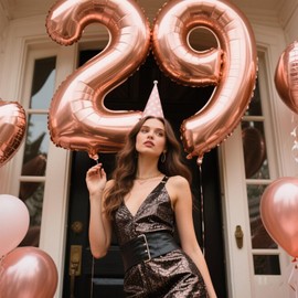 40 Inch Rose Gold Balloon Number 29 Balloon,Jumbo Mylar Foil Helium Balloon for 29 Digital Balloons for Birthday Party,Wedding Anniversary Party Decorations