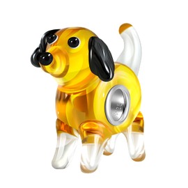 Andante-Stones 925 Sterling Silver Murano Glass Bead Charm Animal World Dog Yellow Element Ball for Charm Bracelets + Organza Pouch, Sterling Silver Glass
