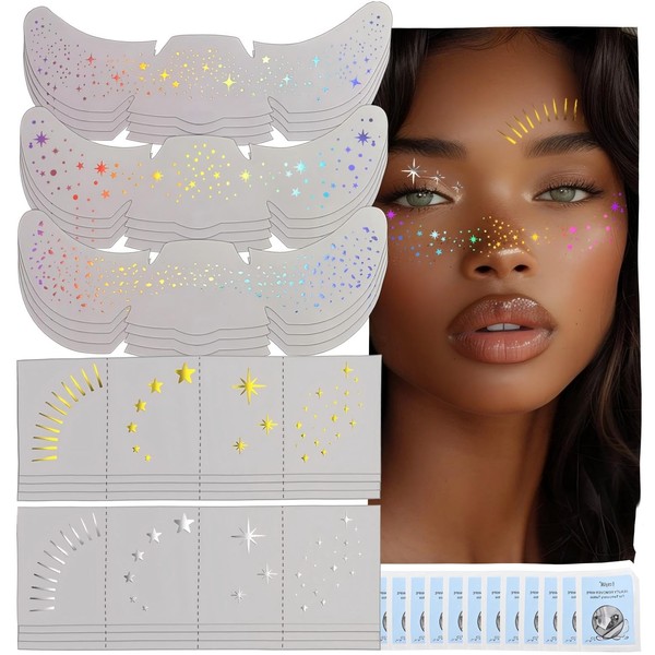 Noerrors 20PCS Glitter Freckles Face Tattoo, 4 Styles Multichrome Holographic