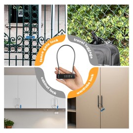 UP Security Cable Lock with Code, 4 Digit Combination Locks for Outdoor Fence Gate, Travel Luggage, Combo Padlock Wire U Locks for Cabinet, Kids Bike, Scooter (11.8"(30cm) Cable, Black+Blue)