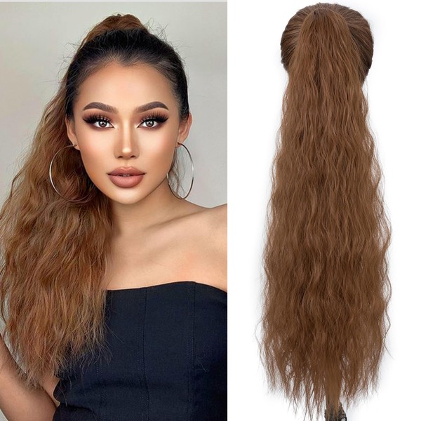 S-Noilite Long Braid Ponytail Extension Curly Synthetic Hair Extensions Natural Clip in Ponytail with Drawstring Synthetic Hair Braid Hairpieces for Women 81 cm - Chestnut Brown