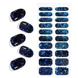 Dark Blue Green Gel Nail Strips, KALEFUL Semi Cured Gel Nail Stickers Nail Art Decoration Design Supplies