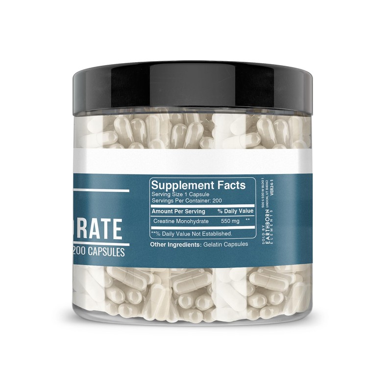 Earthborn Elements Creatine Monohydrate 200 Capsules, Pure & Undiluted, No