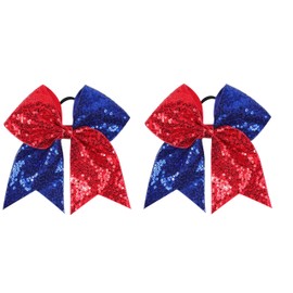 ZOONAI 2Pcs Women Teen Girls Large Sequins Hair Bows Elastic Big Hair Bow Hair Accessories Ponytail Holder Hair Tie (Red Black)