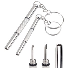 2 Pcs Mini Eyeglass Screwdriver Multifunction Hand Tool 3-in-1 Eyeglass Screwdriver for Eyeglass Sunglass Watch with Keychain