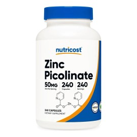 Zinc Picolinato 50mg (240 Cápsulas) Nutricost Hecho En E.u. Sabor Sin sabor