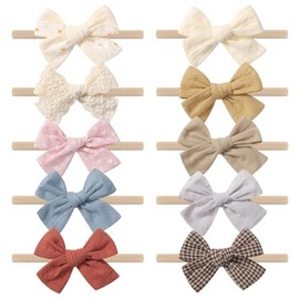 10 PCS Newborn Bows and Headhands Nylon Infant Bows Hair Accessories for Newborn Handmade Bows Soft Baby Headbands Infant Toddlers Headbands Baby Girl Hair Bows Baby Bows Beige One Size