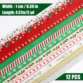 LUTER 12 Rolls Christmas Ribbons, 60 Yards Christmas Wrapping Ribbon Christmas Fabric Ribbon Christmas Wired Ribbon for Christmas Gift Hair Bow Clip Making Crafting Wedding Decor