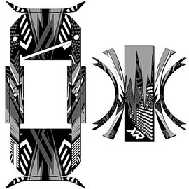 Graphics for OneWheel Plus XR, Mayhem Black design, Rail and fender decals and grip tape, EARTH SURF DESIGNS by Senge Graphics Inc.