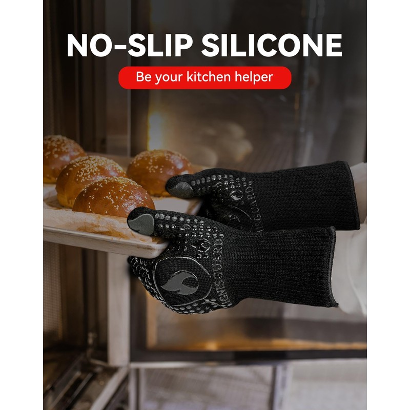 IGNISGUARD BBQ Grill Gloves, Oven Gloves, 1472°F Silicone Oven Mitts