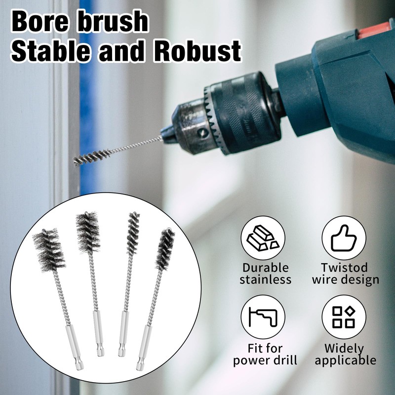 4 Pcs Wire Brush for Drill Stainless Steel Bore Brushes