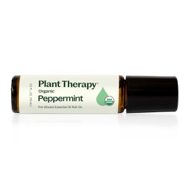 Plant Therapy Organic Peppermint Essential Oil 100% Pure, Pre-Diluted Roll-On, Natural Aromatherapy, for Neck Tension, Muscle Discomfort, & Cooling, Therapeutic Grade 10 mL (1/3 oz)