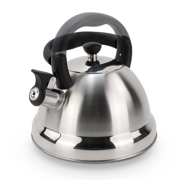 ROSSETTO Kettle Induction Tea Kettle Whistling Kettle Stainless Steel Camping Gas Stove Wood Stove 3 Litres with Folding Handle Rustproof Kettle Tea Kettle with Whistle Sound Silver