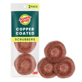 Scotch-Brite Copper Coated Scrubbers, Scouring Pads for Cleaning Tough Baked-On Messes, Metal Scrubbers for Cleaning Dishes, 3 Scrub Pads