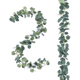 2 Pack Artificial Eucalyptus Garland,Faux Silk Eucalyptus Leaves Hanging Vines Garland Greenery Decor for Party,Home,Wedding Backdrop Arch,Wall,Office