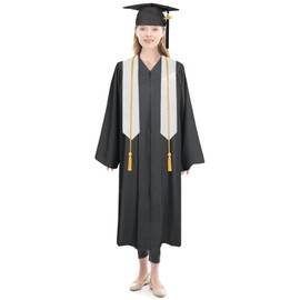 Herrenbek Matte Cap and Gown with graduation Honor Cords, Plain Stole, and 2025 Tassels for High School and Bachelor(Black)