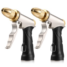 2Pack Garden Hose Nozzle, Upgraded Heavy Duty Metal Spray Nozzle, High Pressure Water Nozzle with Adjustable Patterns, 100% Metal Handheld Nozzle for Watering Plants, Car Washing, Patio, Pet