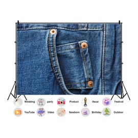 Denim Photography Backdrop, Blue Jean Fabric Background with Copper Rivets, Professional Studio Photo Props for Home Wall Decor 7X5ft Fabric
