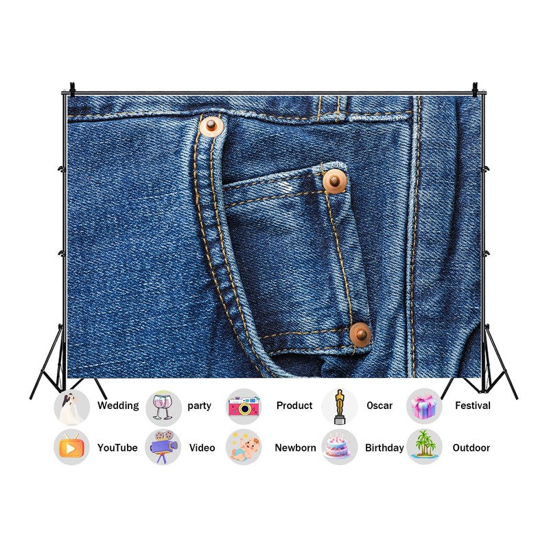 Denim Photography Backdrop, Blue Jean Fabric Background with Copper Rivets,