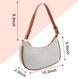 FuninCrea Crescent Shoulder Bag Underarm Bag for Women, Hobo Ladies Handbag Crescent Bags Zipper Closure Mini Handbags Armpit Y2K Bags with Inner Pocket (Leather, Beige+Brown)
