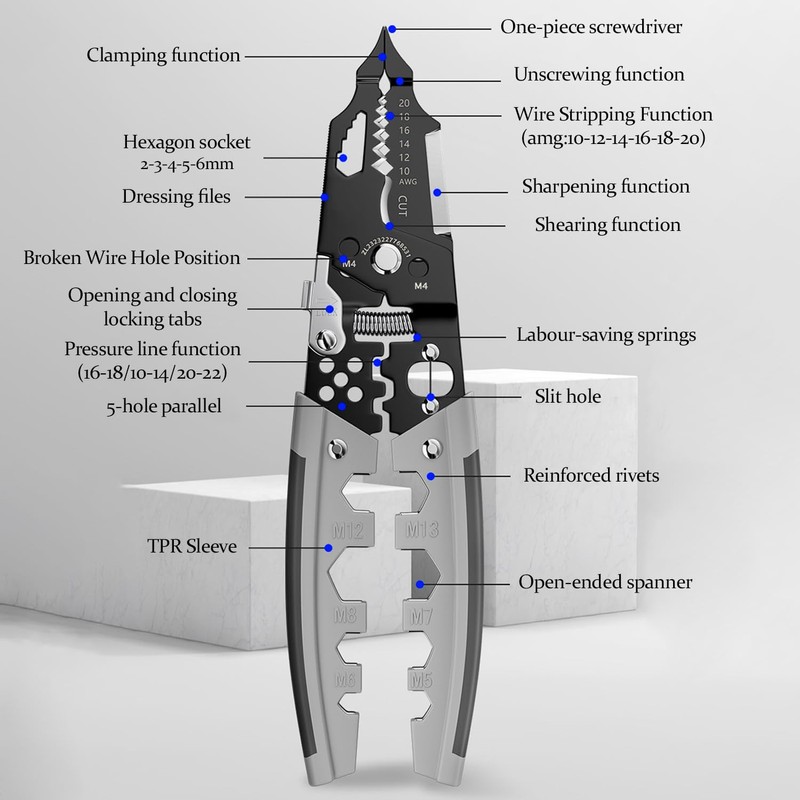 28 in one multifunctional wire stripper, with screwdriver function, rigid