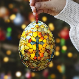 DuduCraft Easter Gifts, Suncatcher Effect Easter Decorations, Classroom Gifts, Nativity Ornament (1, Egg Cross)