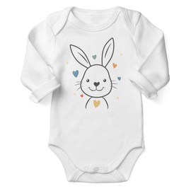 miKalino Baby Bodysuit for Easter Bunny with Colourful Hearts Long Sleeve Romper Easter Gifts Easter Baby Clothing for Boys and Girls Easter Gift Idea, White