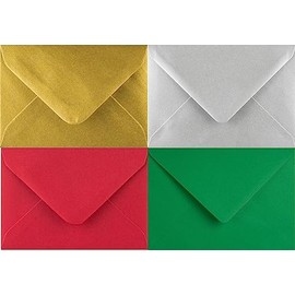 C5 Coloured envelopes for A5 Greeting Cards Wedding Invitation Crafts 162x229mm- Pack of 12 envelopes (Green, Red, Gold and Silver)