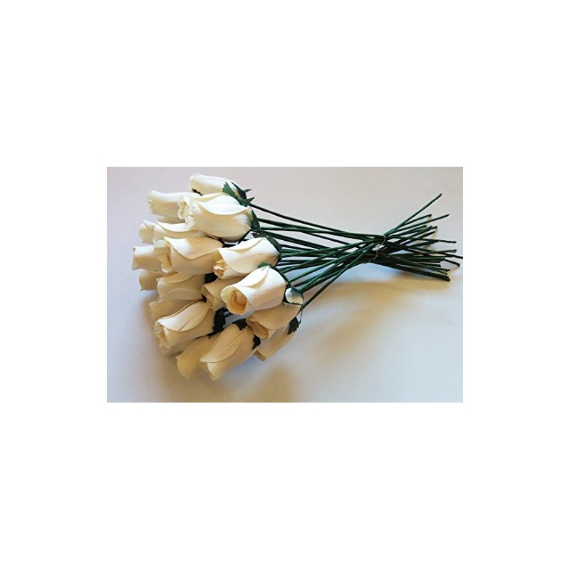 Seddex 24 Beautiful Realistic Ivory White Wooden Roses (Standard Version)