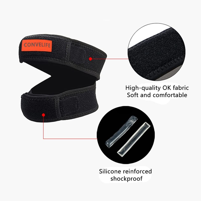 CONVELIFE Dual Patella Knee Strap (Black, 1 Count (Pack of
