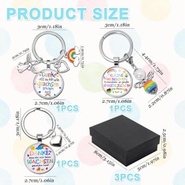 Teacher with Heart Keyring - Set of 3, Colourful Colours, High-Quality Materials, with Black Gift Box - Leaving Gift Educator 3 Sets, Guardian Angel Keyring Educator