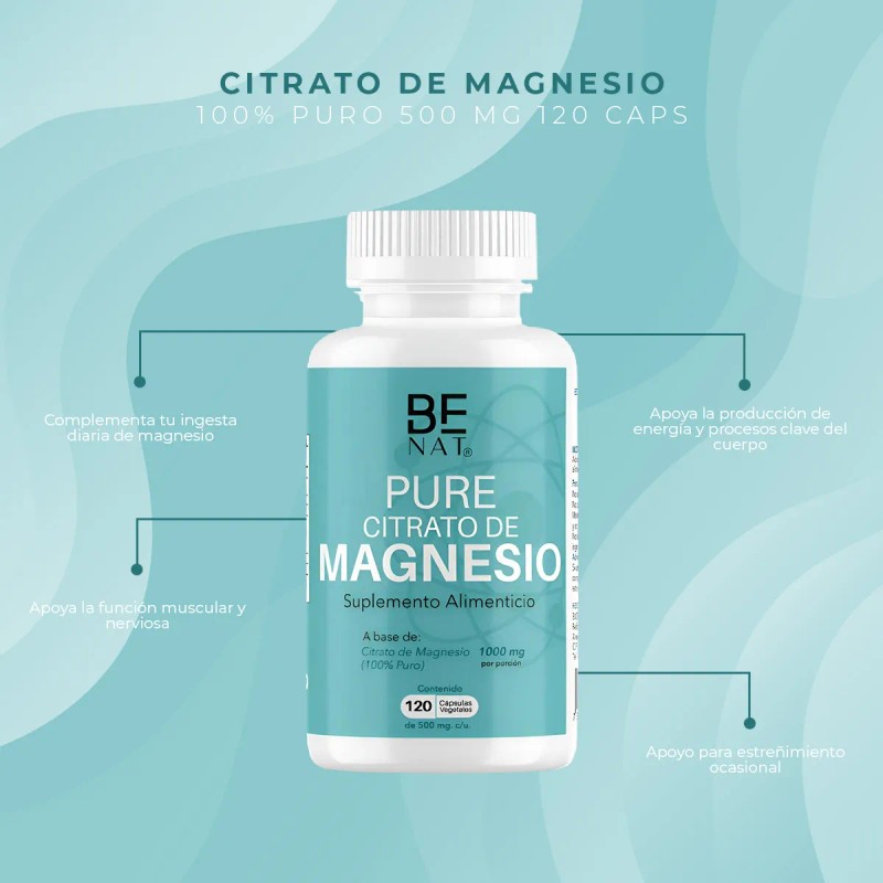 Citrato De Magnesio 100 Puro Benat 500 Mg 120 Caps