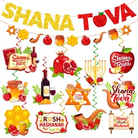Rosh Hashanah Decorations, Happy Jewish New Year Decorations Includes Happy Rosh Hashanah Banner and Shana Tova Decor Hanging Swirls for Rosh Hashanah Party Favors Supplies