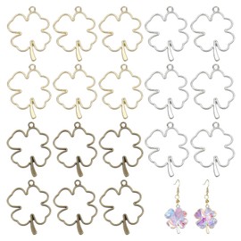 CHGCRAFT 18 Pcs 3 Color Open Bezel Pendant Plated Clover Charms Alloy Hollow Frame Pendant for Resin Jewellery Making DIY Earring Keychain Necklace Kit, 1.75×1.3×0.14 inch