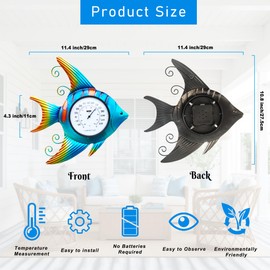 Senflame Fish-Shape Wall Thermometer, 11-Inch Battery-Free Temperature Gauge, Vintage Nautical Decor for Indoor & Outdoor Use, Auto-Calibrates in 3 Hours