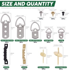 Keadic 376Pcs Picture Hangers Kit with Screws, Heavy Duty Assorted Picture Hanging Kit Contains D-Ring, Sawtooth, Triangle Ring, Nails and Wall Hanger Level, Wall Hanging Kit, Frame Hanging Hardware