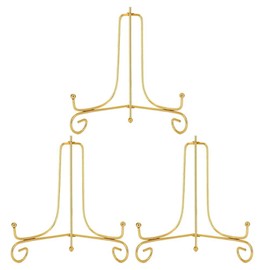 Hetoco 8 Inch Gold Easel Plate Holder Decorative Display Stands for Photo, Picture Frames, Decorative Plates, Paintings and Art.(Pack of 3)