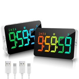 (2 Packs) Rechargeable Timers，Digital Kitchen Timer with 10 Dynamic RGB Color, Magnetic Classroom Timer with Countdown/up with 5”LED Display 3 Brightness 4 Volume Adjustable