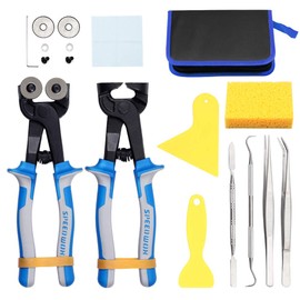 SPEEDWOX 18PCS Mosaic Tools Beginners Set Ceramic Tile Nippers Mosaic Cutting Pliers with Replacement Cutting Wheel Scrapers Tweezers Double-ended Hook Spatula Sponge Cleaning Cloth Leather Zipper Bag