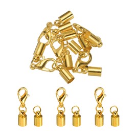 MECCANIXITY 5pcs Cord End Cap 4.5mm ID Lobster Claw Clasp End Caps for Leather Cord, Tassels, Jewelry Making 6mm Length Gold