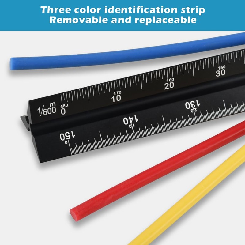 Metal Scale Ruler - 30cm Black Aluminium Triangular Scale Ruler